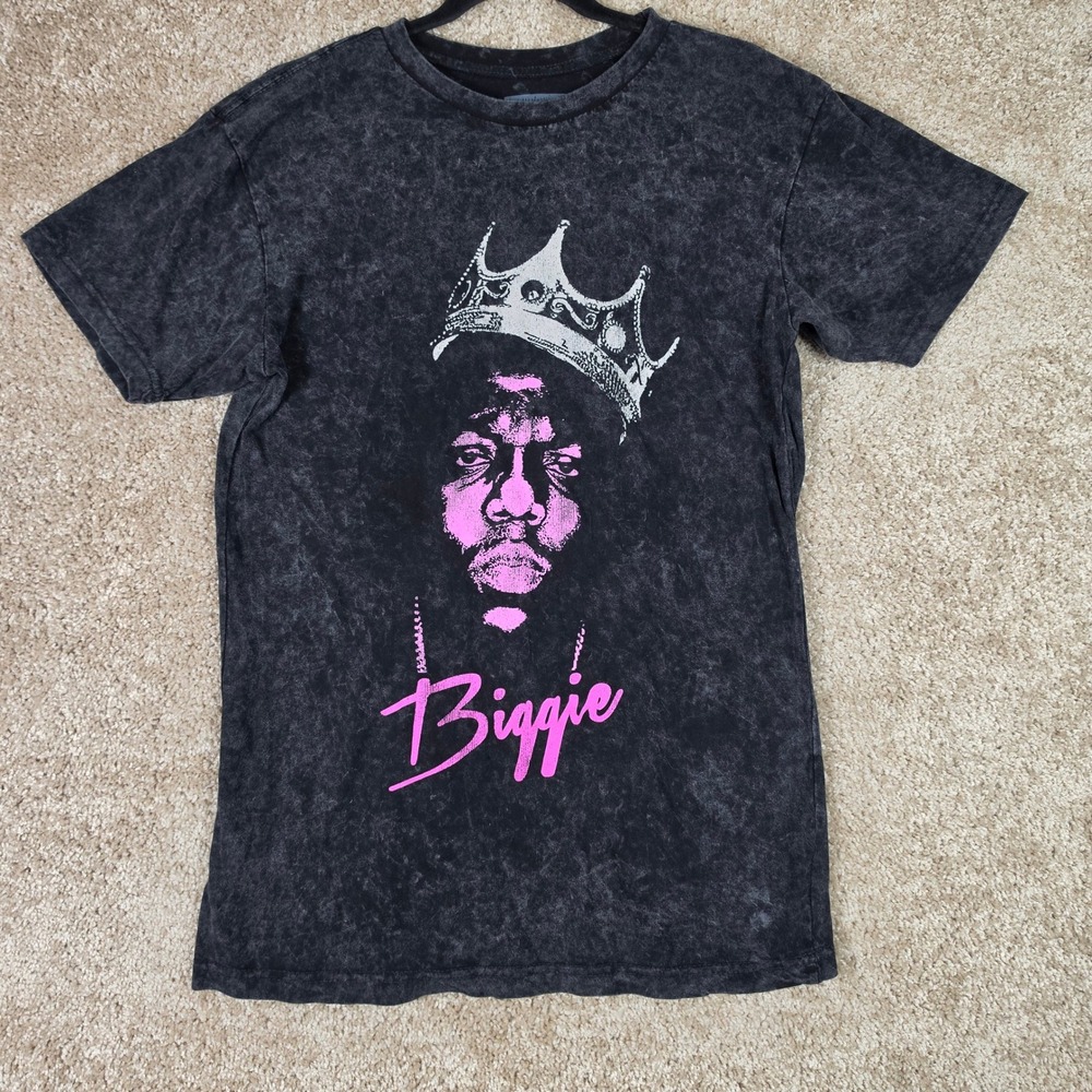 The Notorious B.I.G. T-Shirt Black Acid Wash Pink Graphic Streetwear Small